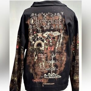 VTG Cactus XL Shirt Jacket WESTERN RODEO ROCKABILLY Chocolate Print Rhinestones￼